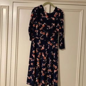 Knee length navy dress with flowers